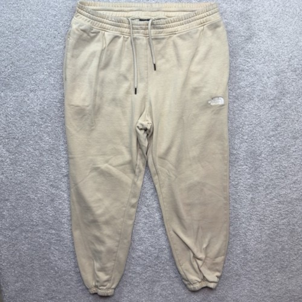 The North Face Jogger Sweatpants Men's Large Beige Tan Fleece Drawstring Logo